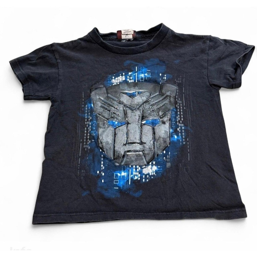 Vintage Transformers Boys Size 8 T-Shirt Optimus Prime Black Blue Graphic Tee